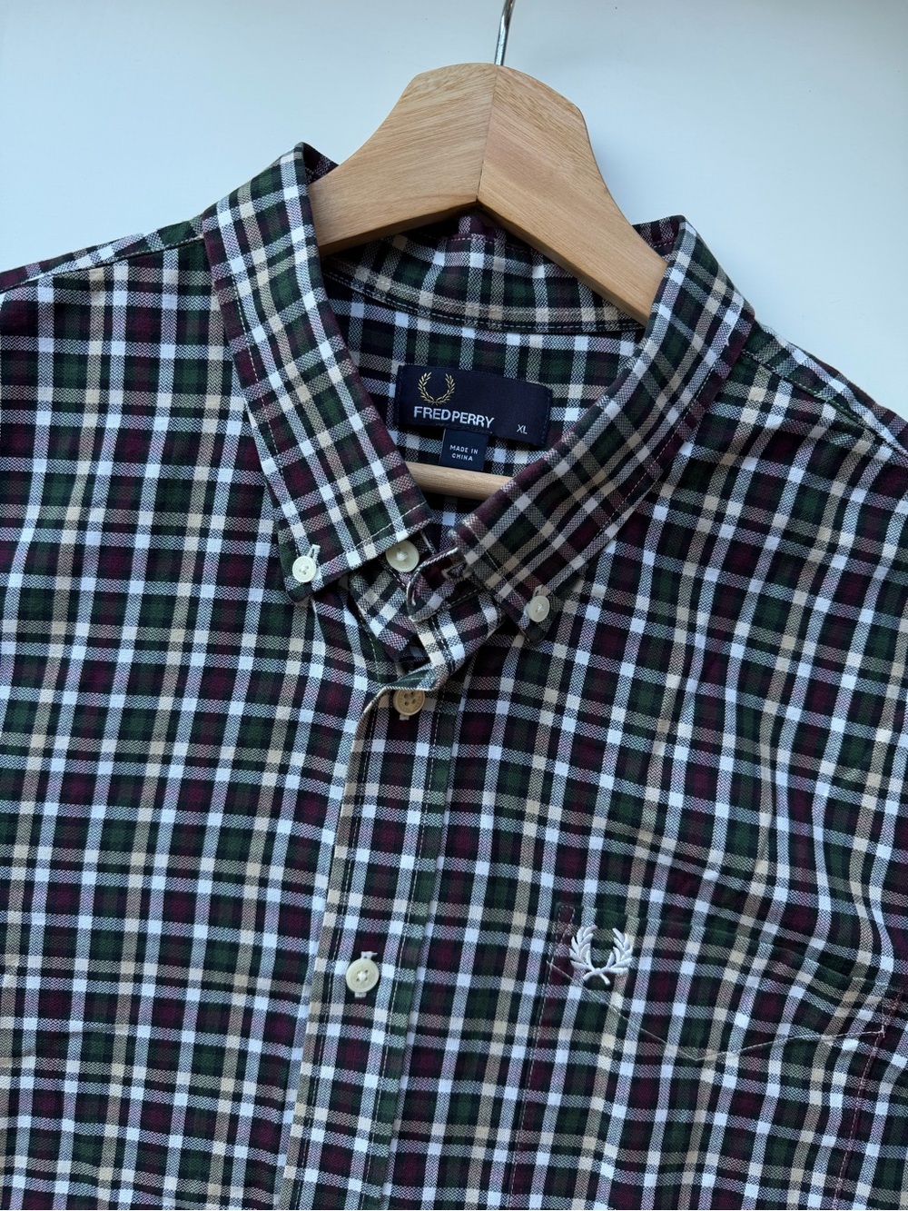 Fred Perry Plaid Button-Down Shirt - Green/Burgundy/White